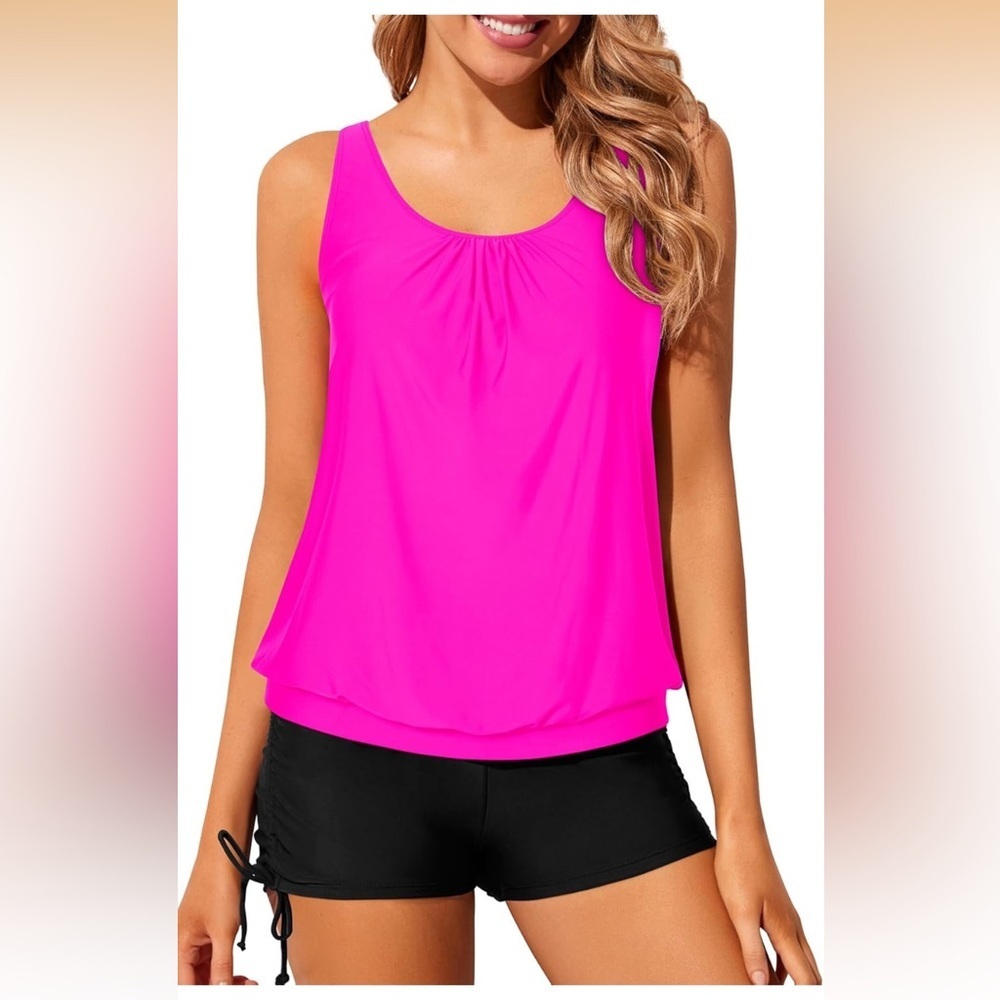 Yonique Blouson Tankini Two Piece Tops With Boyshorts Loose Fit XXL 824/8-4